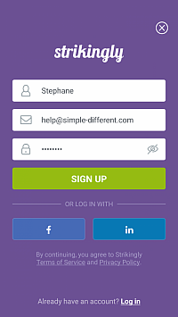 En Strikingly, puedes registrarte con tu dirección de correo electrónico, Facebook o LinkedIn
